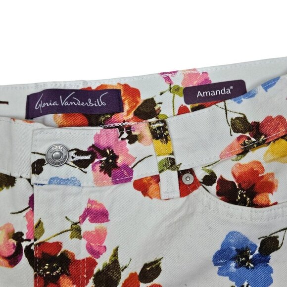 Gloria Vanderbilt "Amanda" White Floral Print Denim Shorts High Rise Size 14 New - Picture 7 of 12